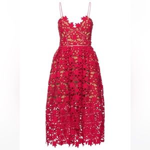 Self-Portrait Red Lace Midi Dress